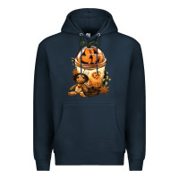 Navy Halloween Jack O Lantern Bobba Cup Premium Hoodie - FaDigitalArtStudio