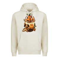 Oatmeal Heather Halloween Jack O Lantern Bobba Cup Premium Hoodie - FaDigitalArtStudio