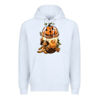 White Halloween Jack O Lantern Bobba Cup Premium Hoodie - FaDigitalArtStudio