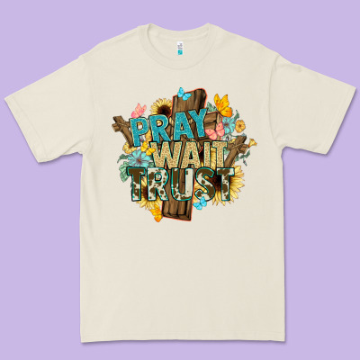 Pray Wait Trust Crosses Christian Premium Tee Designed By Nancycooperartshop