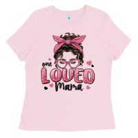 Bubblegum Pink one loved mama messy bun Ladies Tee - MaliasSmallBusiness