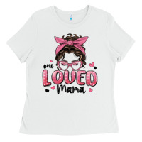 White one loved mama messy bun Ladies Tee - MaliasSmallBusiness
