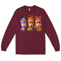 Burgundy Hallothanksmas coffee cups Long Sleeve Tee - NancyCooperArtShop