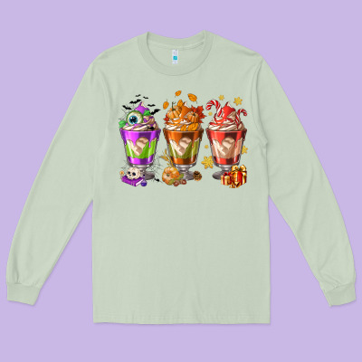 Hallothanksmas Coffee Cups Long Sleeve Tee Designed By Nancycooperartshop