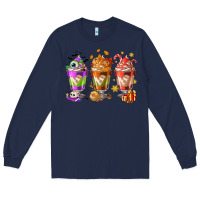 Navy Hallothanksmas coffee cups Long Sleeve Tee - NancyCooperArtShop