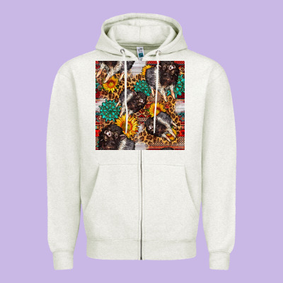 Baby Hampshire Pig Sunflowers Seamless Pattern Zipper Hoodie Designed By Fadigitalartstudio