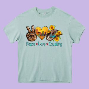 Peace Love Country Cowhide Cowboy Hat Heavy Core Tee Designed By Adodesignshop