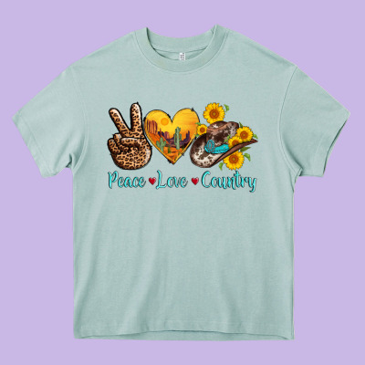 Peace Love Country Cowhide Cowboy Hat Heavy Core Tee Designed By Adodesignshop