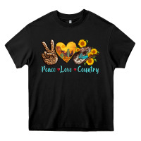 Black peace love country cowhide cowboy hat Heavy Core Tee - AdoDesignShop