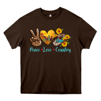 Chocolate Brown peace love country cowhide cowboy hat Heavy Core Tee - AdoDesignShop