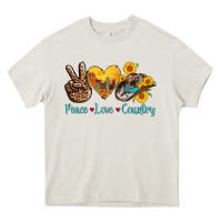 Cream peace love country cowhide cowboy hat Heavy Core Tee - AdoDesignShop