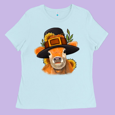 Thanksgiving Cow Ladies Tee Designed By Nancycooperartshop