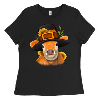 Black Thanksgiving Cow Ladies Tee - NancyCooperArtShop