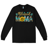 Black Western Blessed Mama with Leopard and Sunflower Long Sleeve Tee - texasbilliewilder