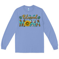 Colony Blue Western Blessed Mama with Leopard and Sunflower Long Sleeve Tee - texasbilliewilder