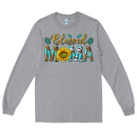 Heather Grey Western Blessed Mama with Leopard and Sunflower Long Sleeve Tee - texasbilliewilder