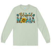 Matcha Western Blessed Mama with Leopard and Sunflower Long Sleeve Tee - texasbilliewilder