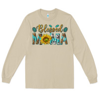 Mushroom Western Blessed Mama with Leopard and Sunflower Long Sleeve Tee - texasbilliewilder