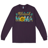 Plum Western Blessed Mama with Leopard and Sunflower Long Sleeve Tee - texasbilliewilder