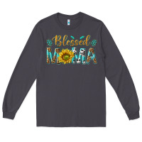 Smoke Western Blessed Mama with Leopard and Sunflower Long Sleeve Tee - texasbilliewilder