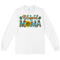 White Western Blessed Mama with Leopard and Sunflower Long Sleeve Tee - texasbilliewilder