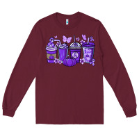 Burgundy Cancer coffee cups purple ribbon Long Sleeve Tee - NancyCooperArtShop
