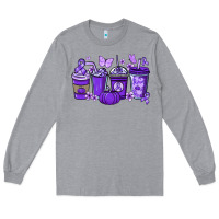 Heather Grey Cancer coffee cups purple ribbon Long Sleeve Tee - NancyCooperArtShop