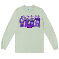 Matcha Cancer coffee cups purple ribbon Long Sleeve Tee - NancyCooperArtShop