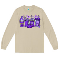 Mushroom Cancer coffee cups purple ribbon Long Sleeve Tee - NancyCooperArtShop