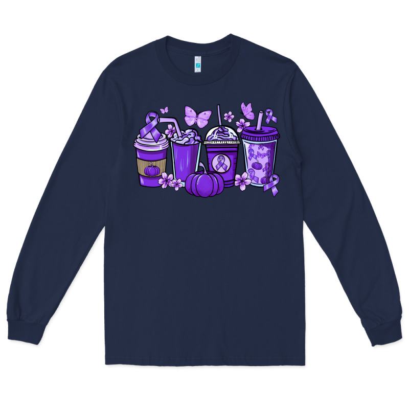 Cancer Coffee Cups Purple Ribbon Long Sleeve Tee by NancyCooperArtShop | Teevron