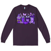 Plum Cancer coffee cups purple ribbon Long Sleeve Tee - NancyCooperArtShop