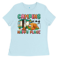 Baby Blue camping is my happy place Ladies Tee - MaliasSmallBusiness
