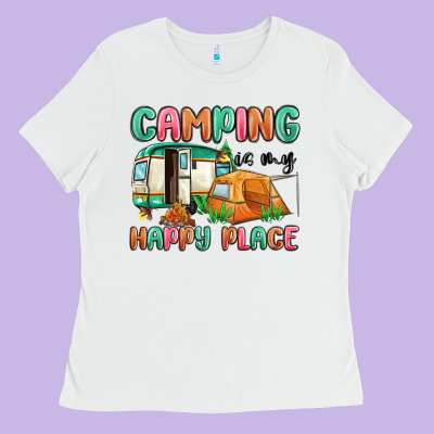Camping Is My Happy Place Ladies Tee Designed By Maliassmallbusiness