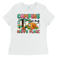 White camping is my happy place Ladies Tee - MaliasSmallBusiness