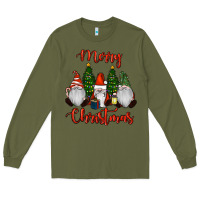 Army Green Merry Christmas Gnomes Long Sleeve Tee - RanaPortraitStore