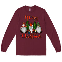 Burgundy Merry Christmas Gnomes Long Sleeve Tee - RanaPortraitStore