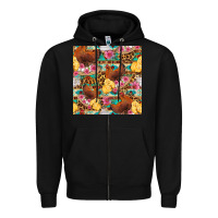Black chicken and chicks with flowers seamless pattern Zipper Hoodie - FaDigitalArtStudio