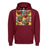 Burgundy chicken and chicks with flowers seamless pattern Zipper Hoodie - FaDigitalArtStudio