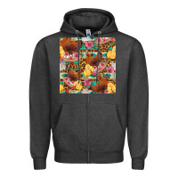 Charcoal Heather chicken and chicks with flowers seamless pattern Zipper Hoodie - FaDigitalArtStudio