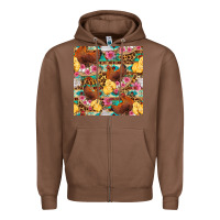 Chestnut chicken and chicks with flowers seamless pattern Zipper Hoodie - FaDigitalArtStudio