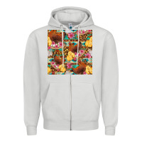 Dove Grey chicken and chicks with flowers seamless pattern Zipper Hoodie - FaDigitalArtStudio