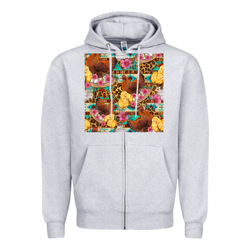Chicken And Chicks With Flowers Seamless Pattern Zipper Hoodie by FaDigitalArtStudio | Teevron