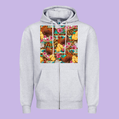 Chicken And Chicks With Flowers Seamless Pattern Zipper Hoodie Designed By Fadigitalartstudio