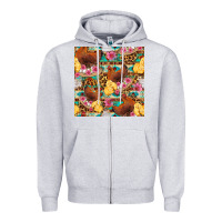 Heather Grey chicken and chicks with flowers seamless pattern Zipper Hoodie - FaDigitalArtStudio