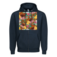 Navy chicken and chicks with flowers seamless pattern Zipper Hoodie - FaDigitalArtStudio