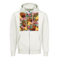 Oatmeal Heather chicken and chicks with flowers seamless pattern Zipper Hoodie - FaDigitalArtStudio