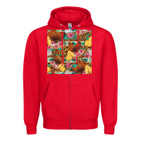 Red chicken and chicks with flowers seamless pattern Zipper Hoodie - FaDigitalArtStudio