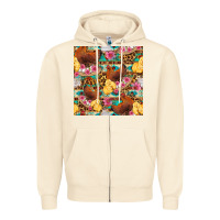 Sandshell chicken and chicks with flowers seamless pattern Zipper Hoodie - FaDigitalArtStudio