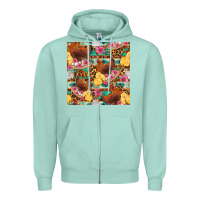 Seafoam chicken and chicks with flowers seamless pattern Zipper Hoodie - FaDigitalArtStudio