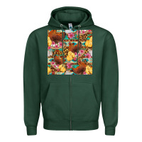 Sports Green chicken and chicks with flowers seamless pattern Zipper Hoodie - FaDigitalArtStudio